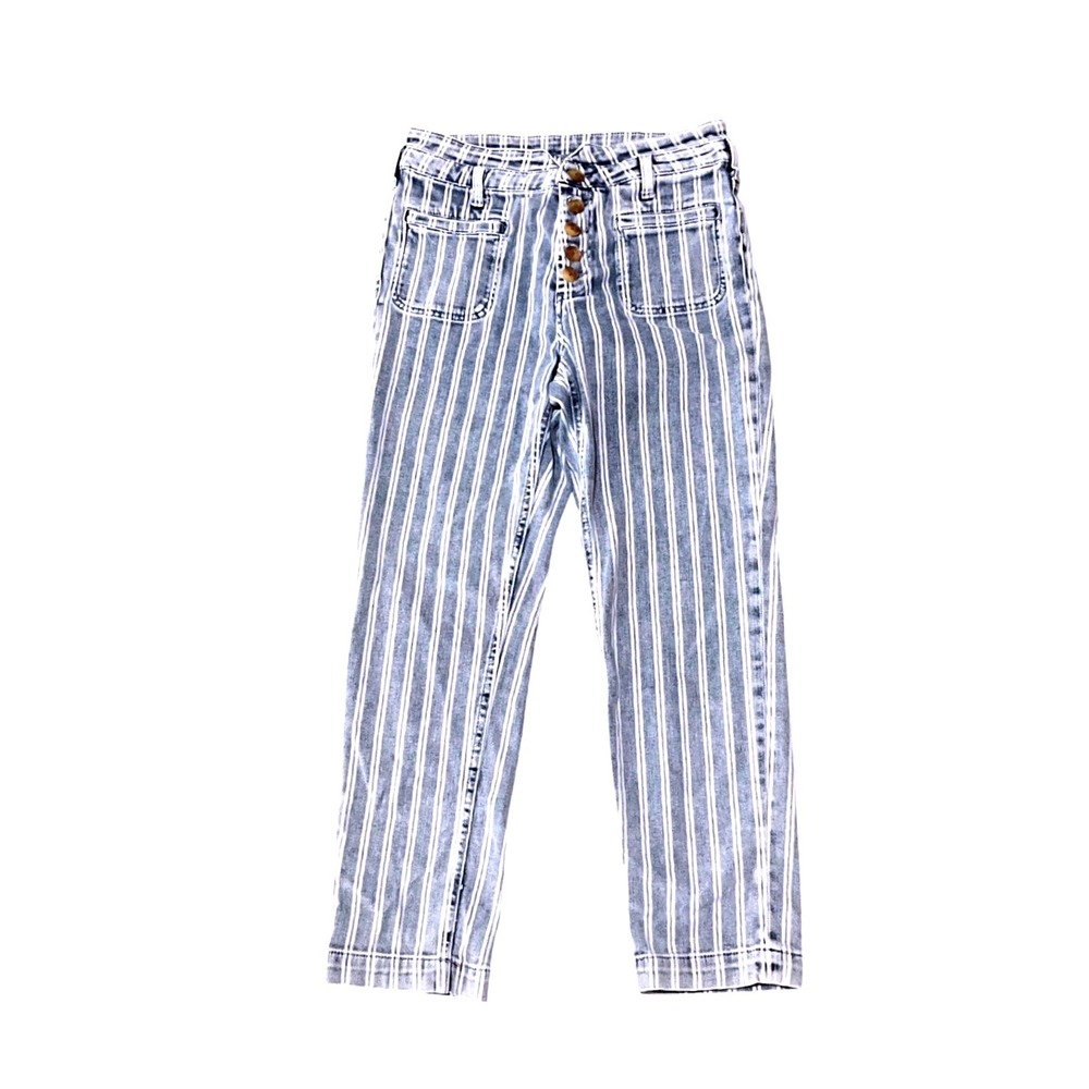 Pilcro Anthropologie High Rise Slim Ankle Jeans Blue Stripe Womens Size 28